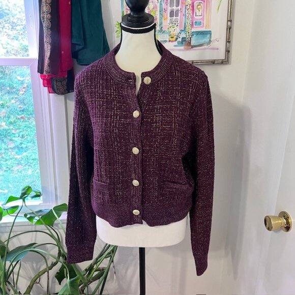 French Connection Tweed Cardigan with Gold Buttons - Picture 1 of 3